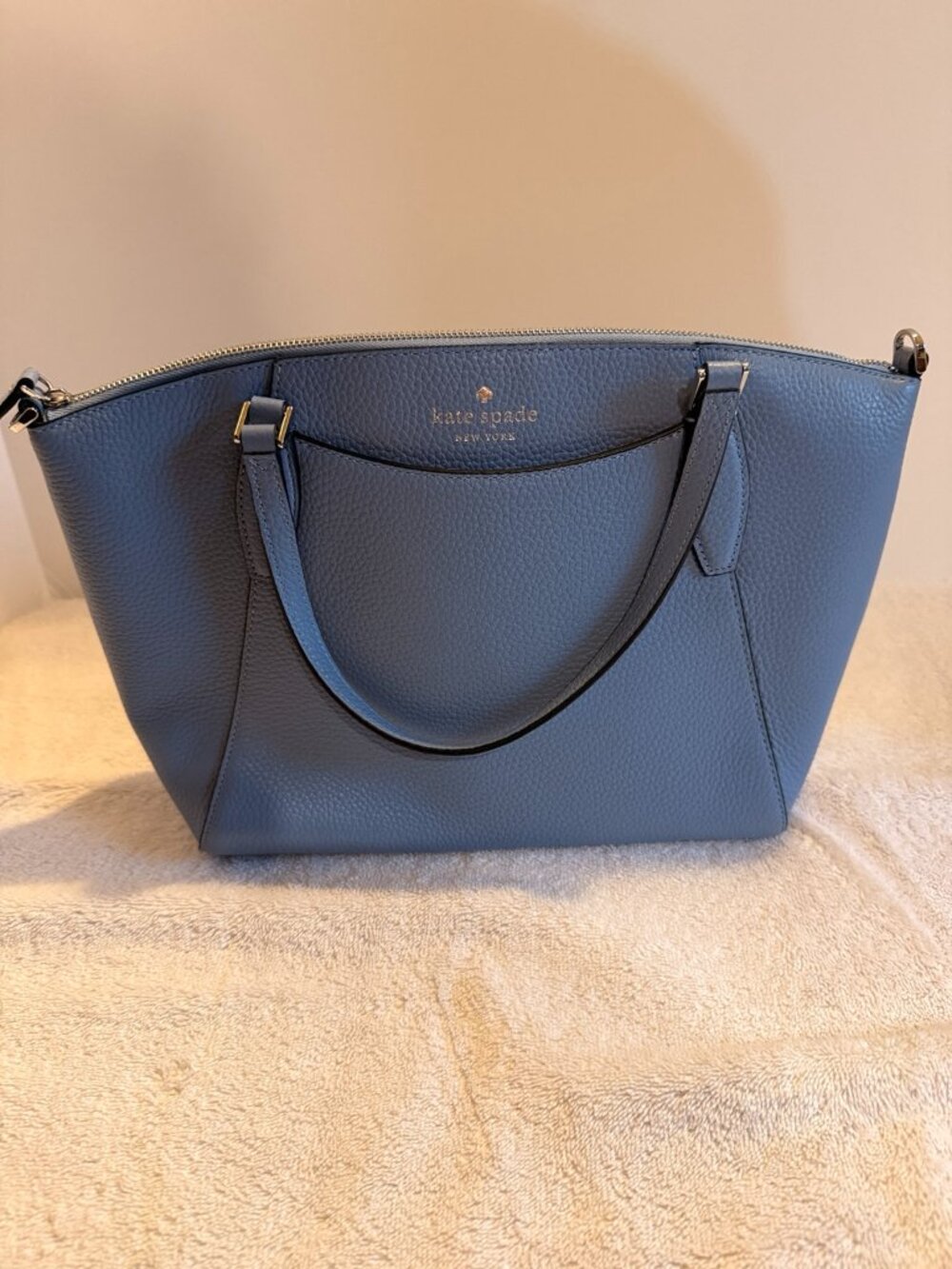 Kate Spade Monica Satchel WKR00240 Dusty Blue Pebbled Leather Crossbody EUC